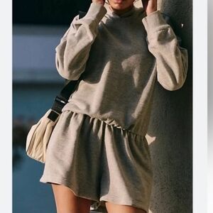 Free People Such a Flirt Romper Gray Hooded Open Back Long Sleeve